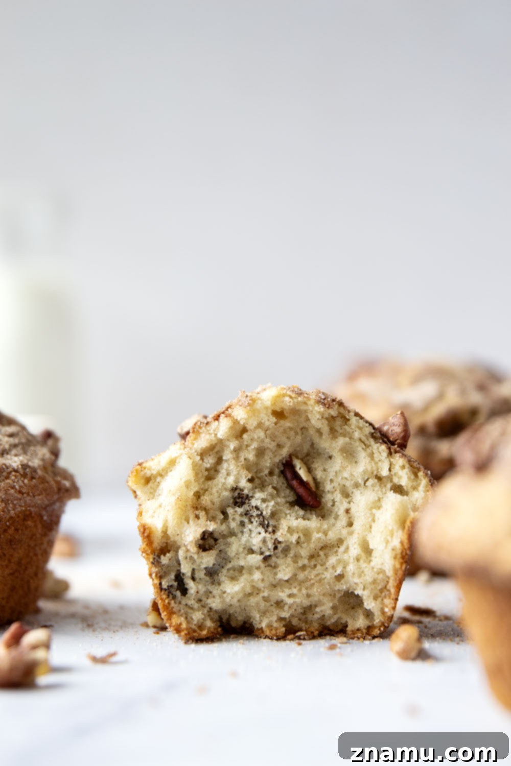 Delicious Pecan Snickerdoodle Muffins 4 A batch of freshly baked Pecan Snickerdoodle Muffins cooling on a wire rack, their cinnamon sugar tops glistening.