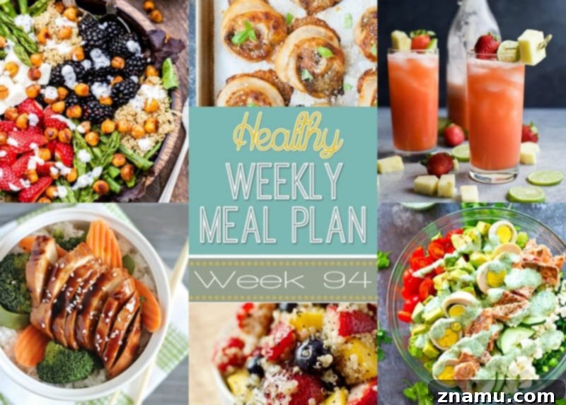 Nourish Your Week: Healthy Meal Plan 94 2 A beautifully arranged healthy weekly meal plan featuring various colorful dishes like salads, bowls, and grilled meats, perfect for family dining.