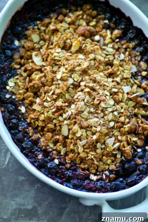 Sunshine Berry Streusel Crumble 4 Fresh raspberries and blueberries simmering in a saucepan with sugar and lemon juice for the crumble filling.