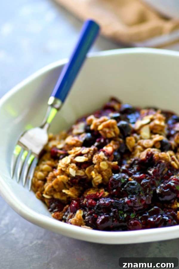 Sunshine Berry Streusel Crumble 5 A close-up shot of the vibrant mixed berry filling, bubbling gently in a saucepan as it thickens.