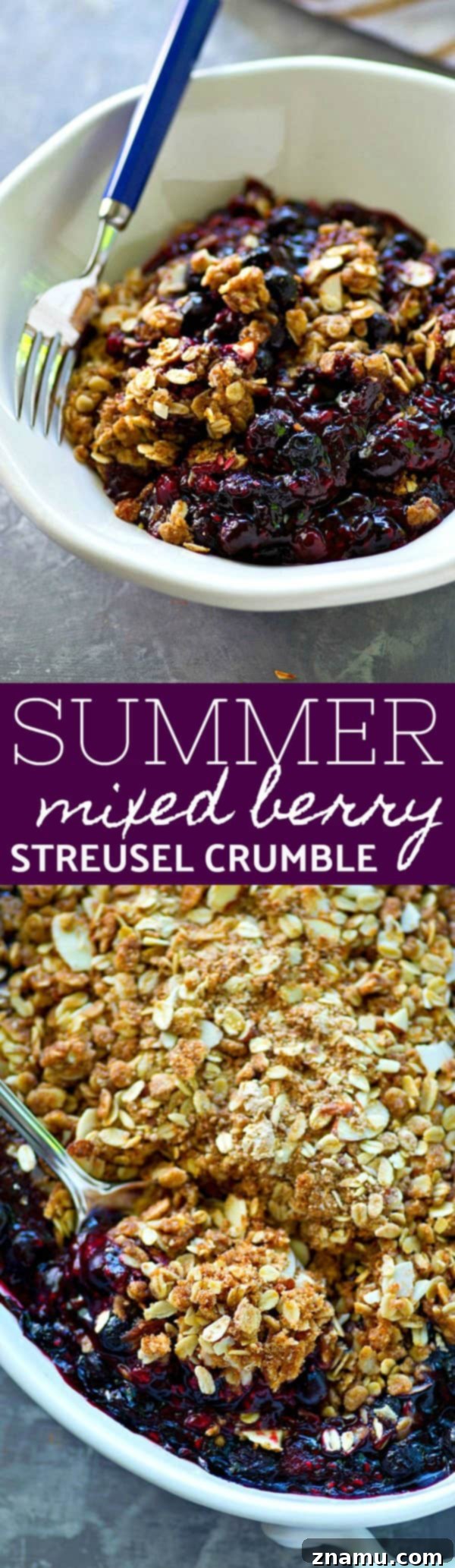 Sunshine Berry Streusel Crumble 7 A large serving of freshly baked mixed berry streusel crumble in a rustic pan, showcasing the golden topping and vibrant fruit, ready to be enjoyed.