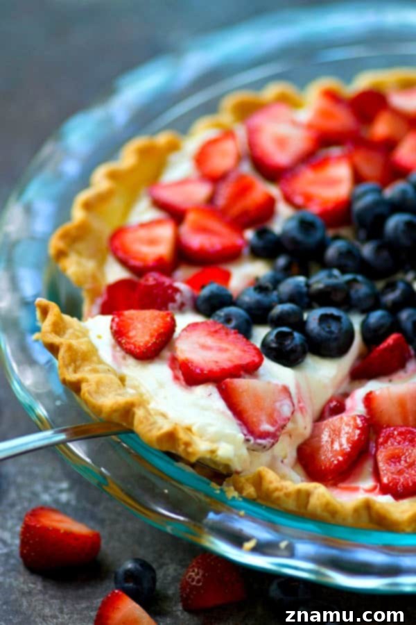 Luscious No-Bake Mixed Berry Cheesecake Pie 6 This no-bake mixed berry cheesecake pie is a perfect last-minute 4th of July dessert! It's SO easy to throw together in minutes and is always a major crowd-pleaser!