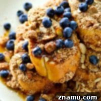 Decadent Baked Almond Streusel French Toast 8 Baked entirely on one sheet pan in less than 20 minutes and covered with tons of buttery streusel, this baked almond streusel french toast is going to be your new weekend brunch favorite!