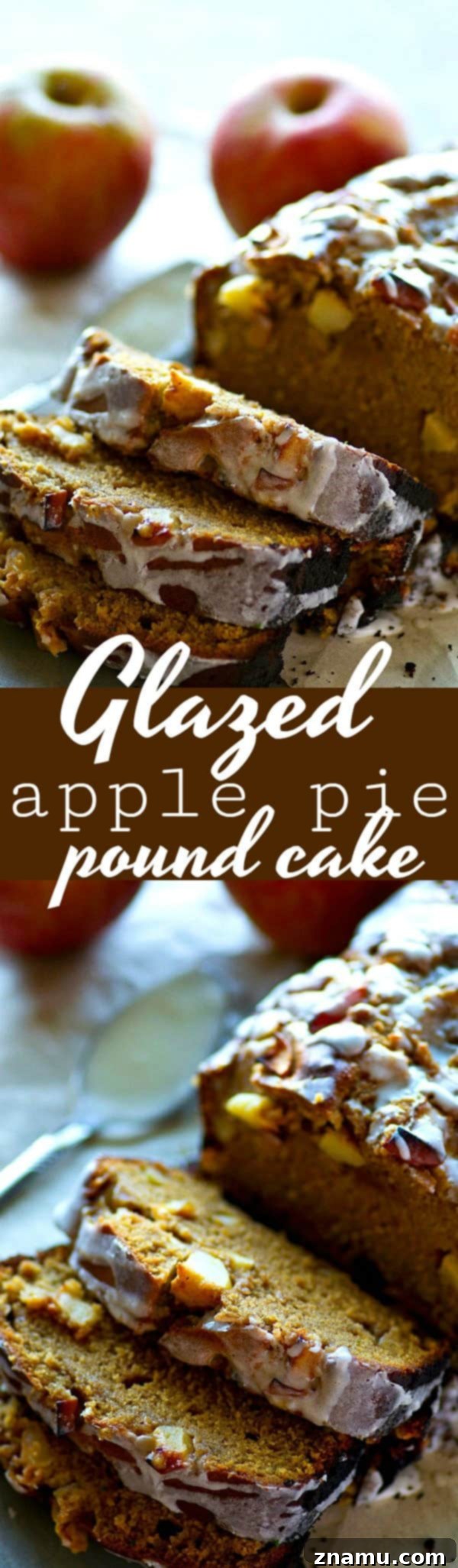 Cinnamon Apple Glazed Pound Cake 6 Several slices of glazed apple pie pound cake on a plate, ready to be enjoyed.