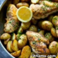 Lemon Herb Skillet Chicken with Crispy Roasted Potatoes 7 Skillet Roasted Chicken and Fingerling Potatoes with Lemon Herb Sauce, cooked to perfection.