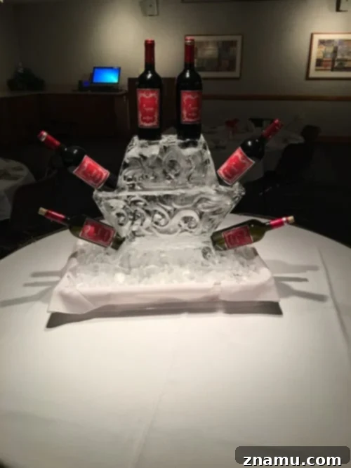 The Fourth Course of Culinary School 5 Intricate Ice Sculpture with Encased Wine Bottles