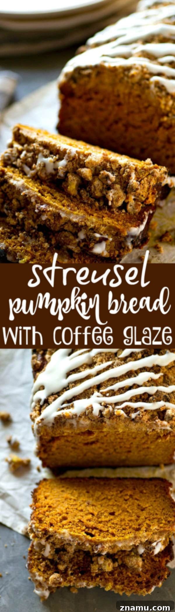 Coffee Glazed Pumpkin Streusel Bread 6 Close-up of the delicious Streusel Pumpkin Bread with Coffee Glaze