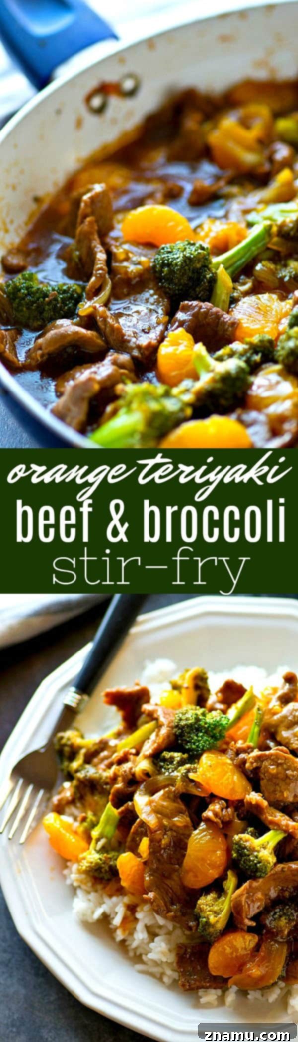 Zesty Orange Teriyaki Beef and Broccoli Stir Fry 6 Overhead shot of a wok filled with orange teriyaki beef and broccoli stir-fry