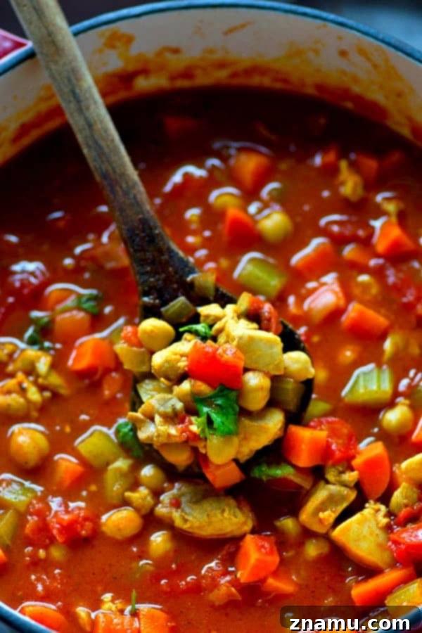 Exotic One-Pot Moroccan Chicken Chickpea Bliss 4 Packed with juicy chicken, tons of veggies and chickpeas, and cozy Moroccan spices, this one-pot Moroccan chicken chickpea soup is going to quickly become a dinner regular!