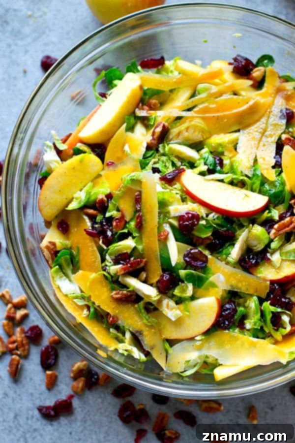 Shaved Brussels & Tangy Orange Fall Salad 2 Shaved Brussels Sprouts Salad with Orange Vinaigrette, perfect for Thanksgiving