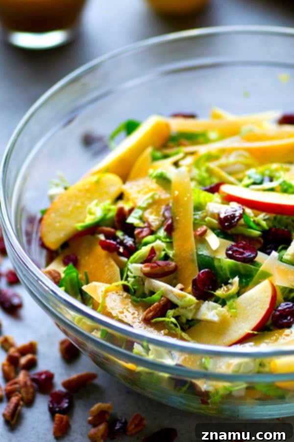 Shaved Brussels & Tangy Orange Fall Salad 3 A beautiful autumn salad featuring shaved Brussels sprouts, apples, cranberries, and pecans