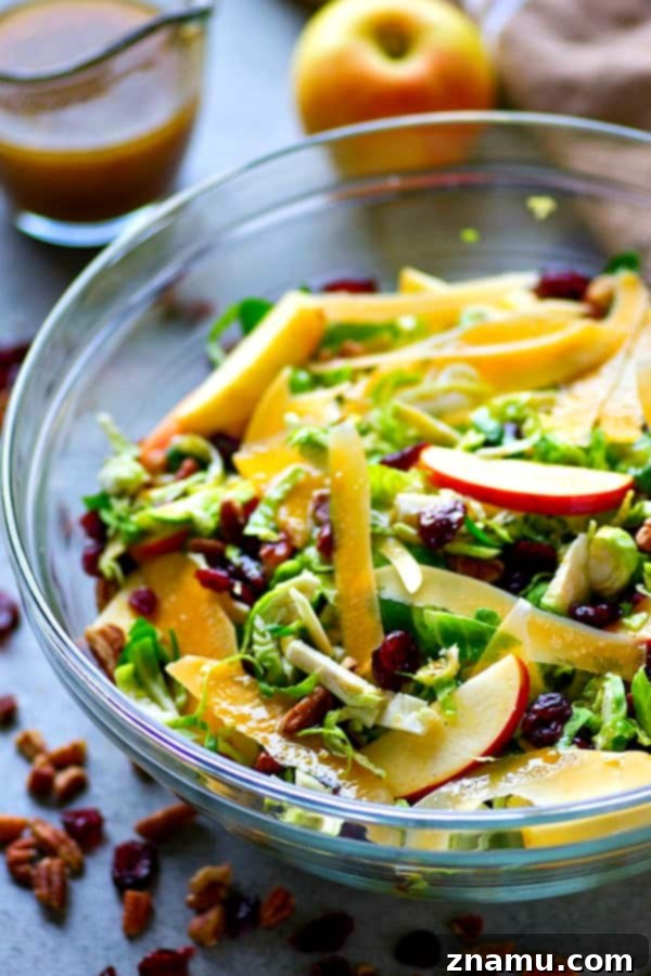 Shaved Brussels & Tangy Orange Fall Salad 4 Close-up of shaved Brussels sprouts salad, highlighting its fresh ingredients and vibrant colors