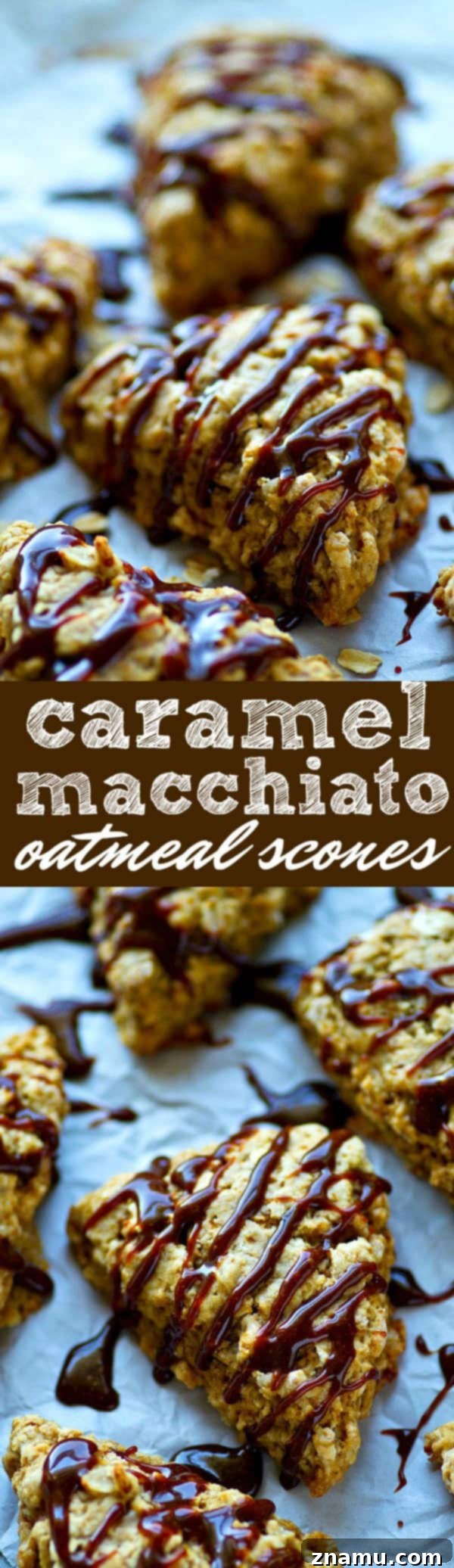 Coffeehouse Caramel Macchiato Oatmeal Scones 6 An array of Caramel Macchiato Oatmeal Scones on a cooling rack, ready to be enjoyed with a coffee