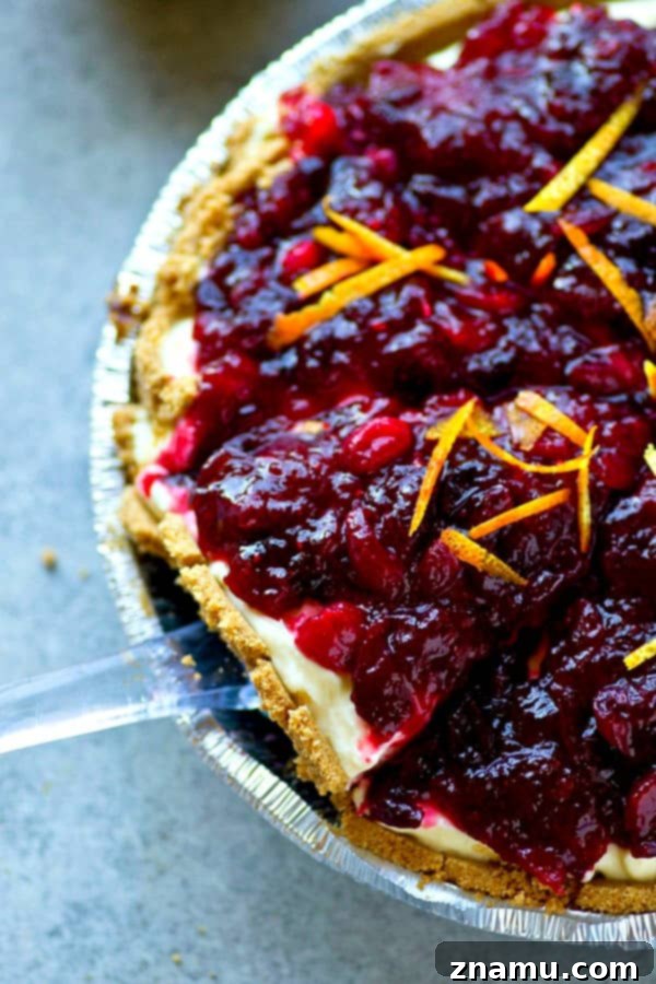 Zesty Cranberry Orange Cheesecake Pie 2 A stunning, no-bake cranberry orange cheesecake pie, perfect for holiday gatherings and easy to prepare.