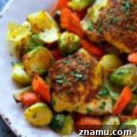 Moroccan Chicken Thighs with Roasted Vegetables 7 A flavorful Moroccan spice rub coats every inch of these juicy chicken thighs with tender roasted brussels sprouts and carrots.---the easiest and healthiest one sheet-pan dinner!