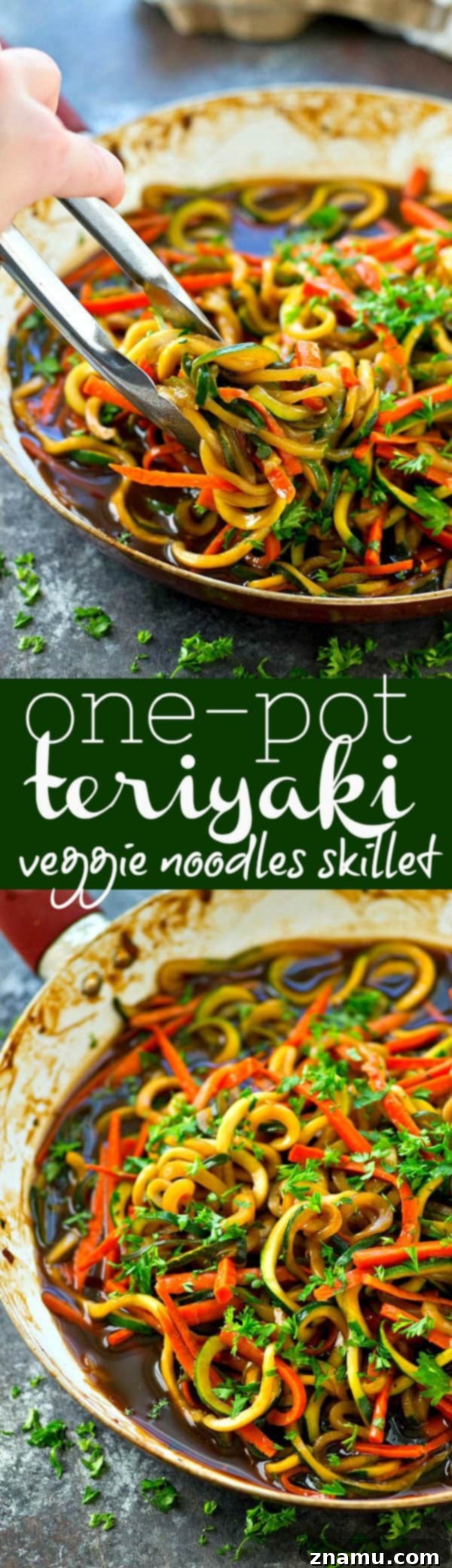 Quick One-Pan Teriyaki Noodles with Vegetables 6 Teriyaki Veggie Noodles plated with garnishes