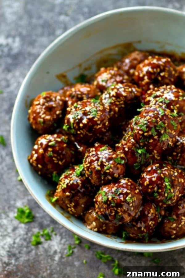 Easy Asian Style Turkey Meatballs in 30 Minutes 4 A serving of freshly baked Asian-style turkey meatballs, ready to be coated in the homemade teriyaki sauce.
