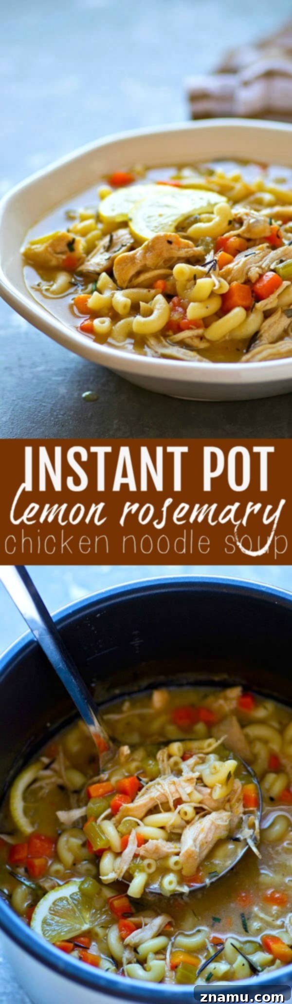 Instant Pot Zesty Lemon Rosemary Chicken Noodle Soup 6 Warm bowl of Instant Pot Lemon Rosemary Chicken Noodle Soup