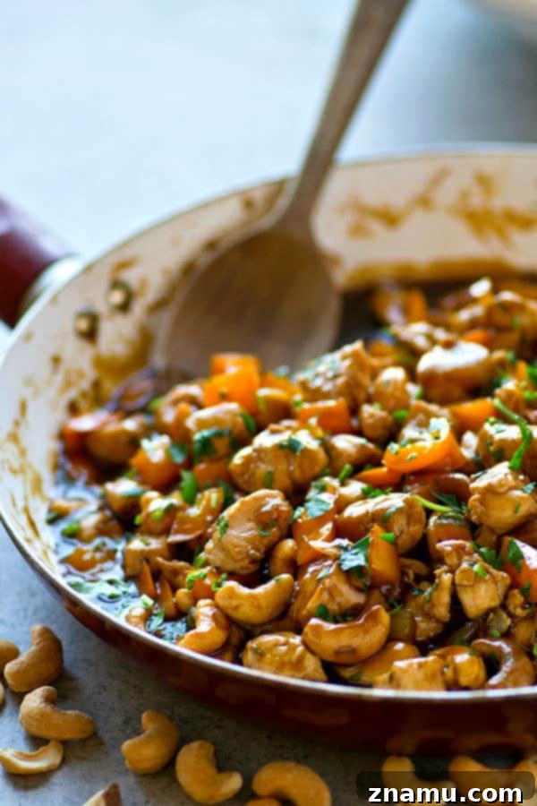 Zesty Ginger Cashew Chicken Stir-Fry with Sweet Peppers 4 Appetizing Cashew Chicken Stir-Fry with sweet peppers and ginger, ready to be enjoyed