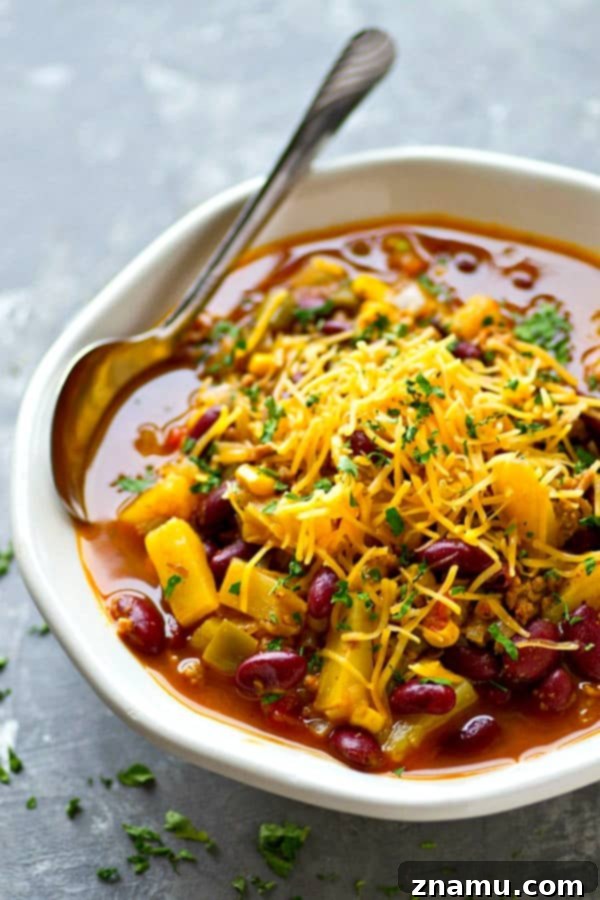Tropical Twist Instant Pot Beef Chili 4 A top-down view of the Instant Pot Pineapple Beef Chili in a large pot, showcasing its vibrant colors.