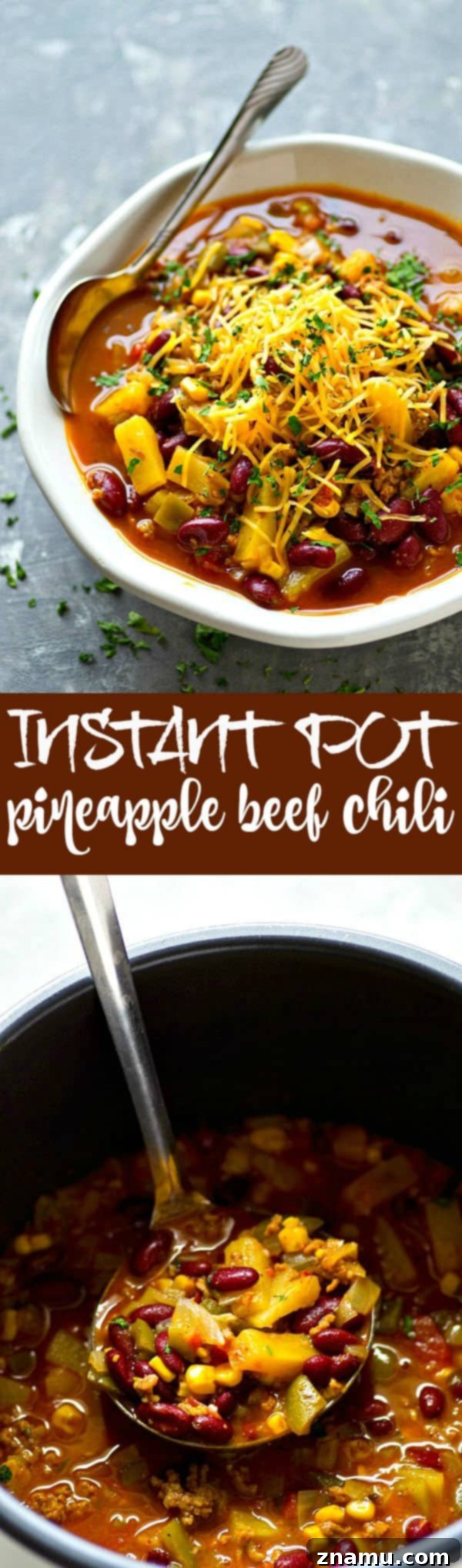 Tropical Twist Instant Pot Beef Chili 6 Various angles of the Instant Pot Pineapple Beef Chili, showcasing its texture and ingredients.