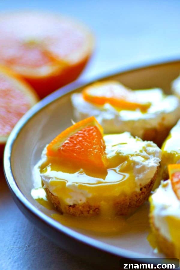 Tangy Orange No-Bake Cheesecake Bites 3 These creamy orange curd mini cheesecakes are completely no-bake and can be prepped within minutes! A tangy homemade orange curd on top makes them irresistible.