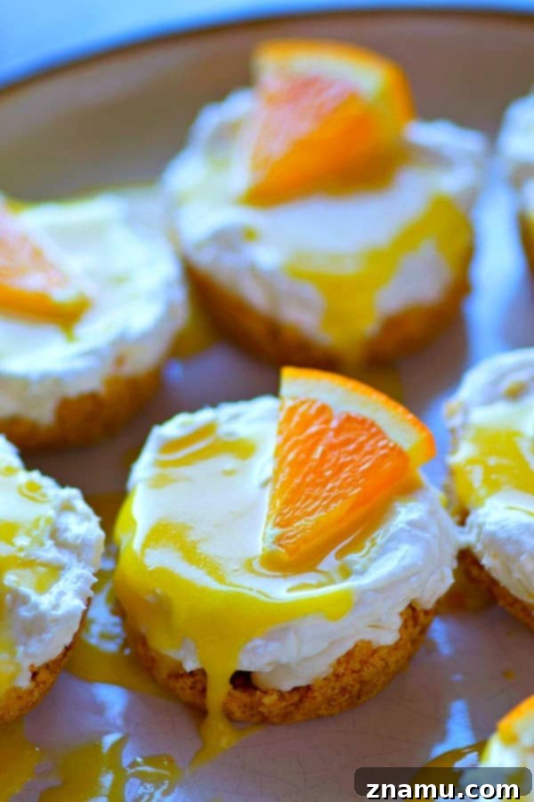 Tangy Orange No-Bake Cheesecake Bites 5 These creamy orange curd mini cheesecakes are completely no-bake and can be prepped within minutes! A tangy homemade orange curd on top makes them irresistible.