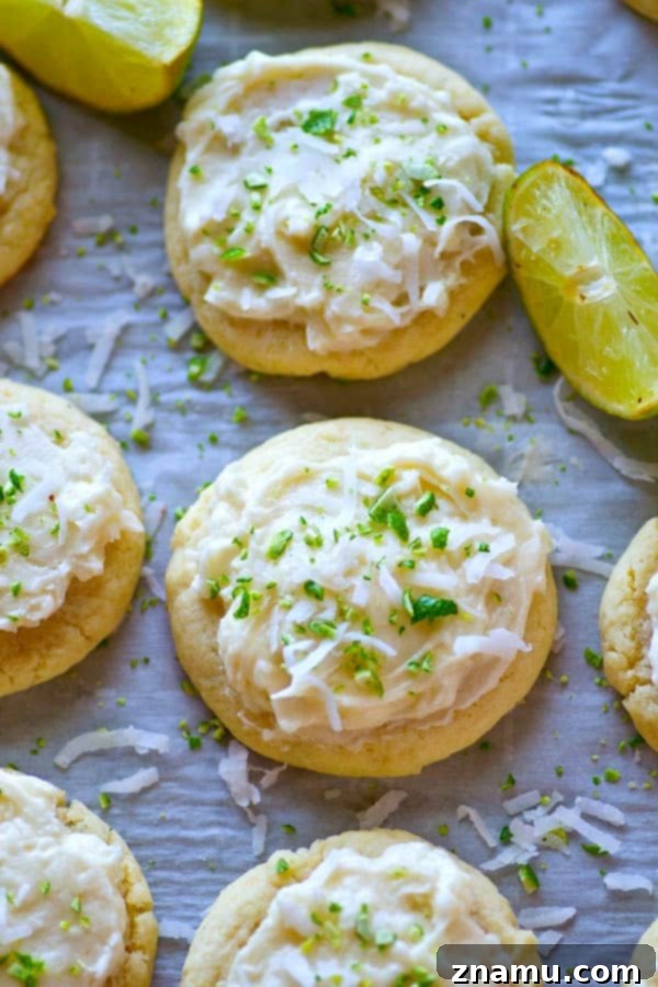 Sunshine Lime Coconut Clouds 4 Soft lime-flavored sugar cookies are a match made in heaven with a dreamy coconut frosting heaped on top! These lime sugar cookies will be a hit anywhere you take them.