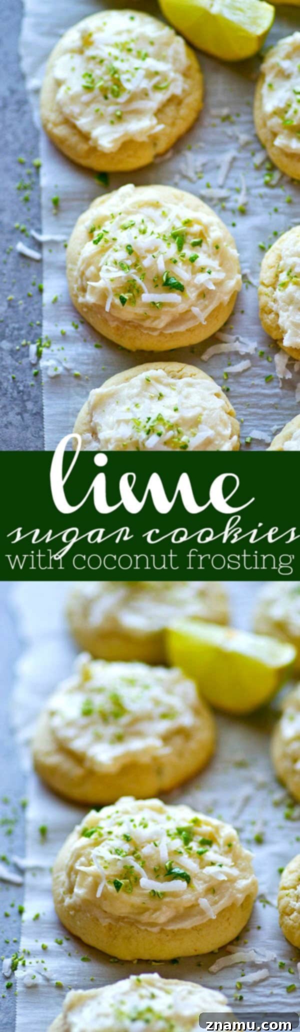 Sunshine Lime Coconut Clouds 6 Soft lime-flavored sugar cookies are a match made in heaven with a dreamy coconut frosting heaped on top! These lime sugar cookies will be a hit anywhere you take them.