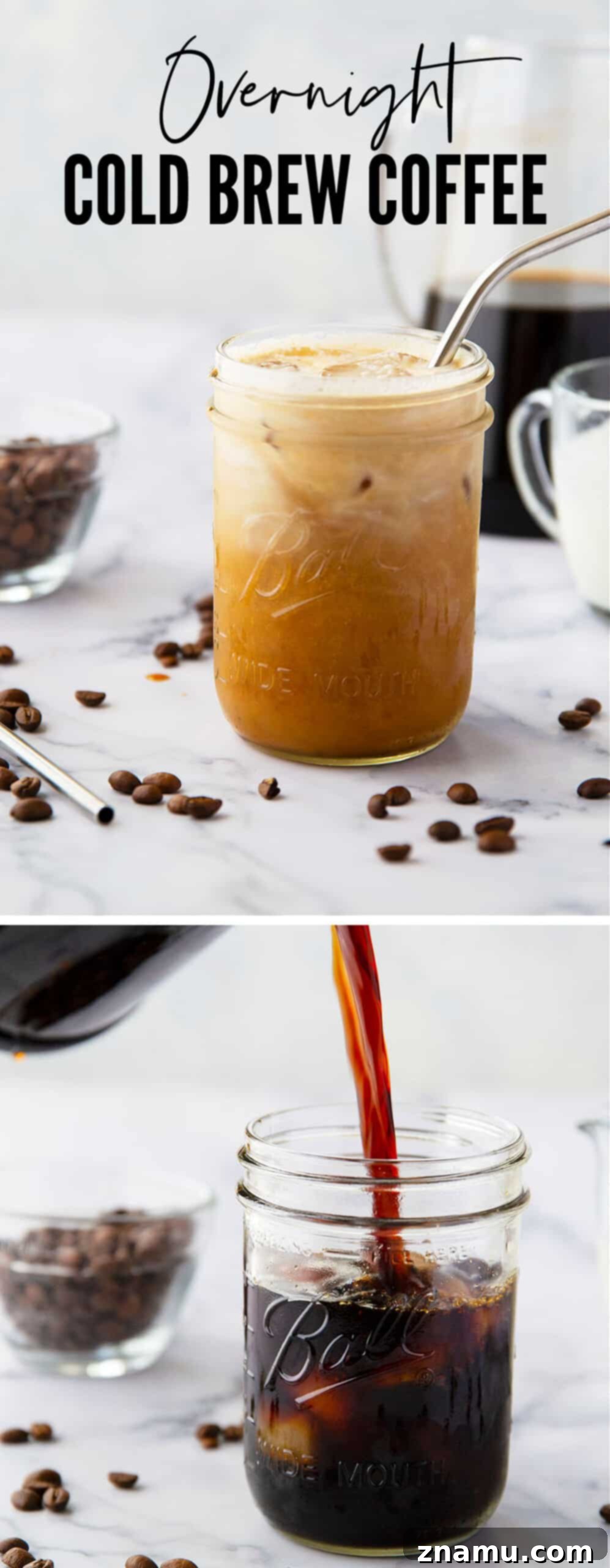 Overnight Velvet Brew 8 Classic coffee shop-style cold brew coffee is SO unbelievably easy to make at home you'll never go back to buying it. This overnight cold brew coffee is a keeper recipe for any coffee lover!