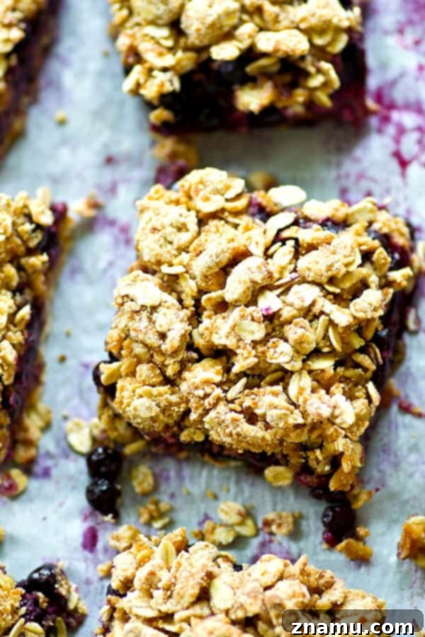 Blueberry & Oat Streusel Squares 5 A juicy blueberry filling and oatmeal cookie-like streusel topping makes these blueberry oatmeal cookie streusel pie bars a perfect no-fuss summer dessert, snack, or even breakfast!
