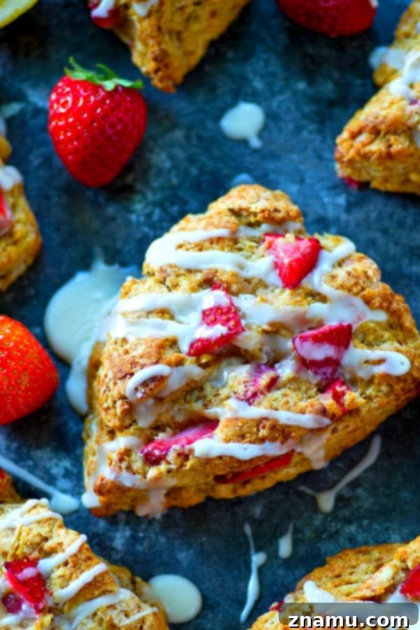 Tangy Strawberry Lemon Scones 4 A basket of freshly baked strawberry lemonade scones, ready to be glazed and served for a refreshing breakfast.