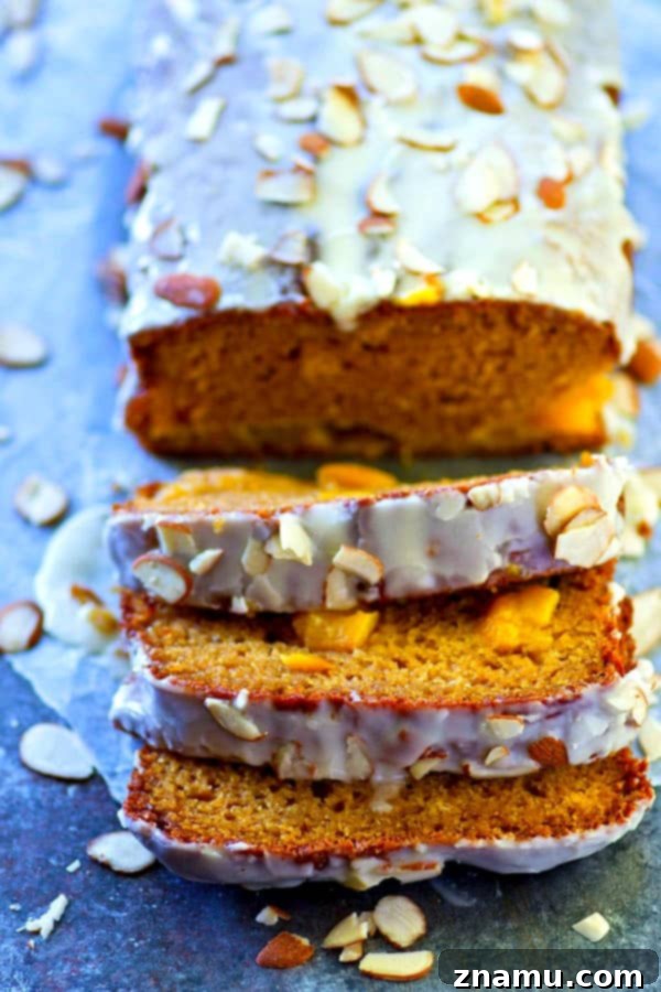 Peach Amaretto Quick Bread with Vanilla Glaze 2 Super-soft glazed amaretto peach quick bread with fresh peaches