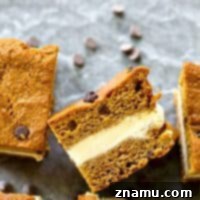 Blondie Chocolate Chip Ice Cream Sandwich Delights 7 A thick layer of creamy vanilla ice cream is sandwiched between soft homemade chocolate chip blondies for the ultimate twist on ice cream sandwich bars!
