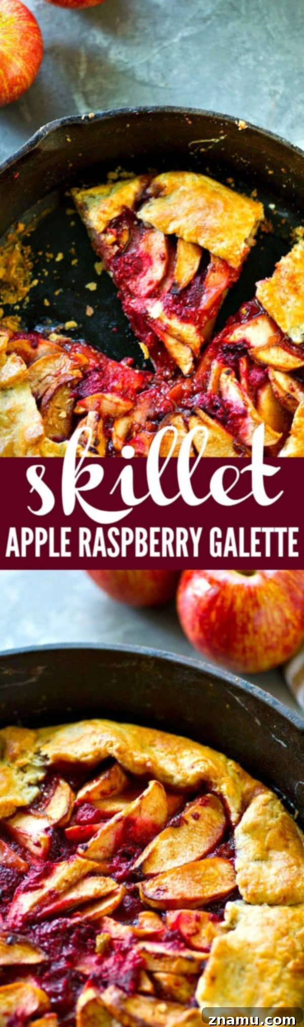 Sweet & Tart Skillet Apple Raspberry Galette 6 Beautifully baked skillet apple raspberry galette ready to serve