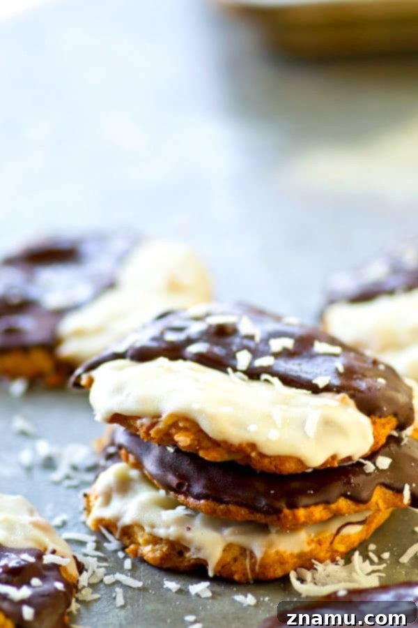 Duo Tone Coconut Delights 3 Close-up of Black and White Coconut Cookies on a cooling rack