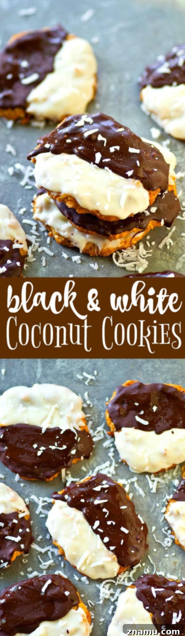 Duo Tone Coconut Delights 6 Beautifully arranged Black and White Coconut Cookies ready to be enjoyed