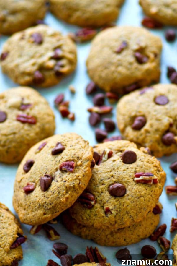 Espresso-Infused Crispy Chocolate Chip Cookies 4 Close-up of crispy espresso chocolate chip cookies, showing their texture and melted chocolate.