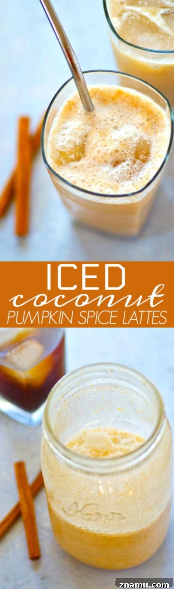 Creamy Coconut Pumpkin Spice Iced Latte 6 Close-up of a beautifully layered Iced Coconut Pumpkin Spice Latte