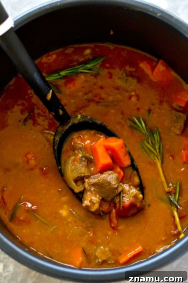 Close-up of succulent beef chuck chunks browning in the Instant Pot, forming a crucial flavor base for the red wine beef ragu.