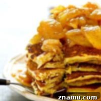 Browned butter cornmeal pancakes with apple pear compote