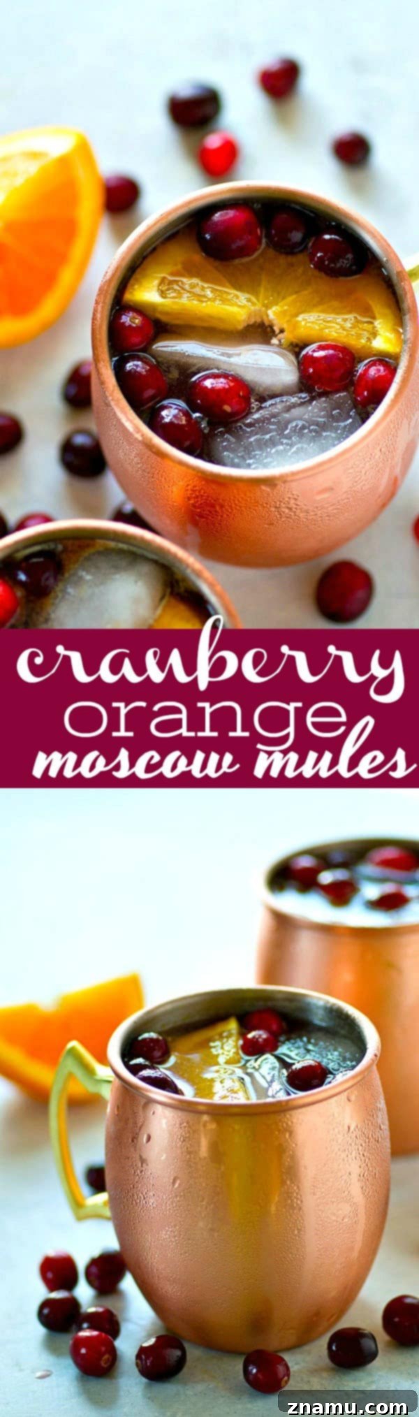Crimson Citrus Copper Mule 6 Assortment of Cranberry Orange Moscow Mules in various stages of preparation and serving, highlighting garnishes and copper mugs.
