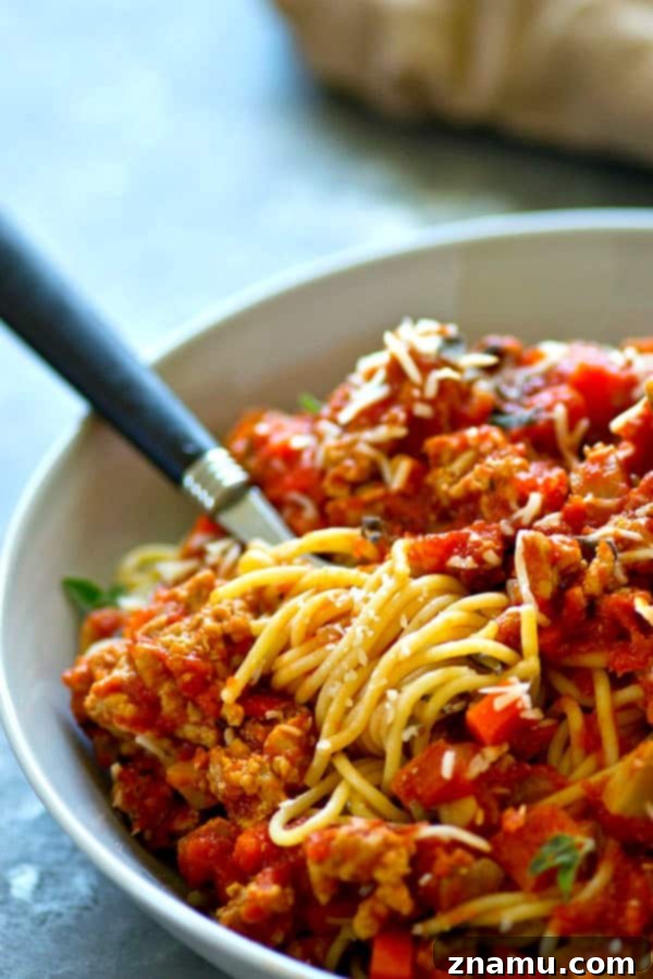 Rich Instant Pot Turkey Sausage Bolognese 5 Hearty, flavorful turkey sausage bolognese sauce is made in mere MINUTES in the instant pot and it tastes like it simmered all day! Serve it fresh over noodles or freeze it for later.