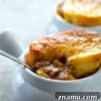 A small image of the finished Steak Potato French Onion Soup with melted cheese