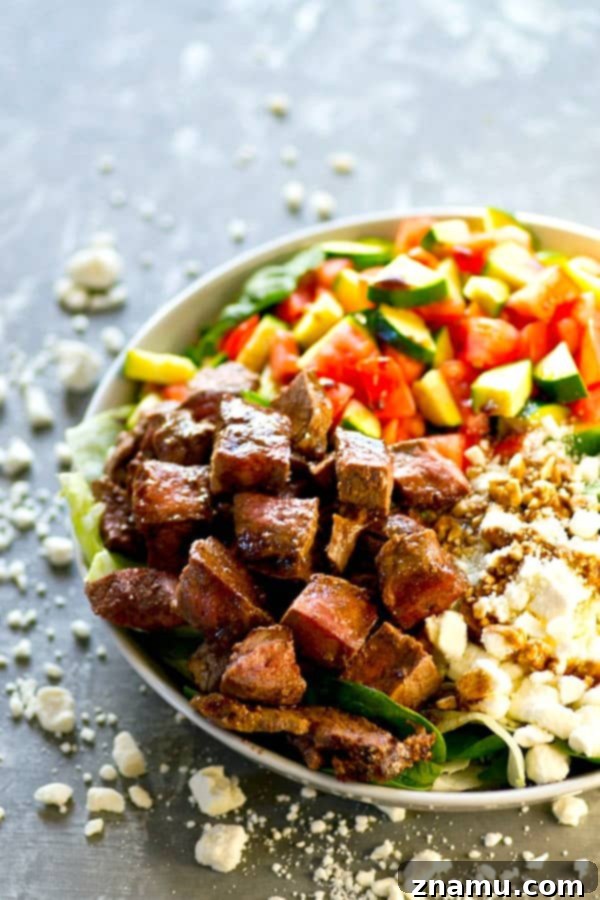 Greek Yogurt Marinated Steak Salad with Honey Balsamic Dressing