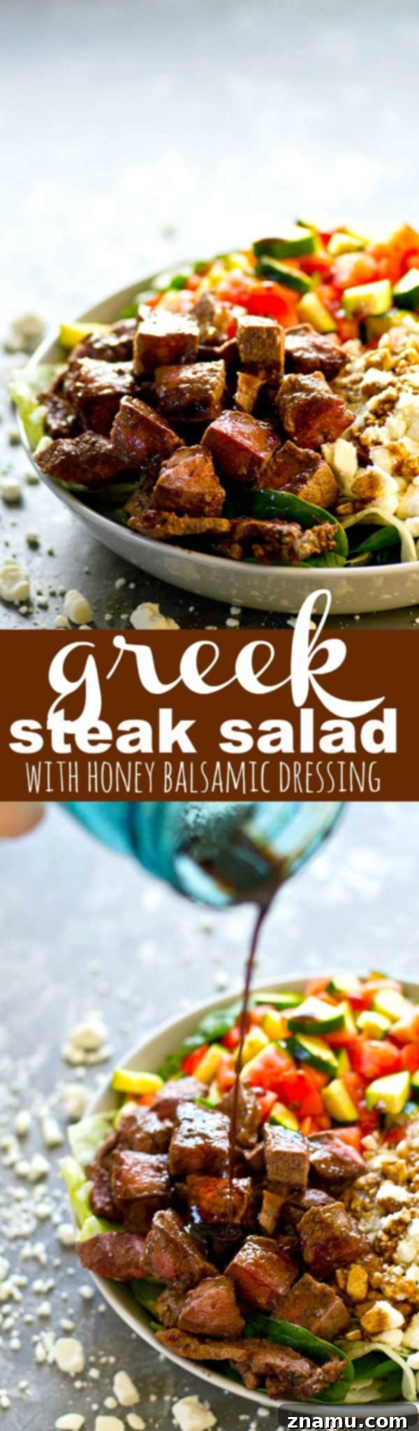 Serving of Greek Steak Salad with steak slices