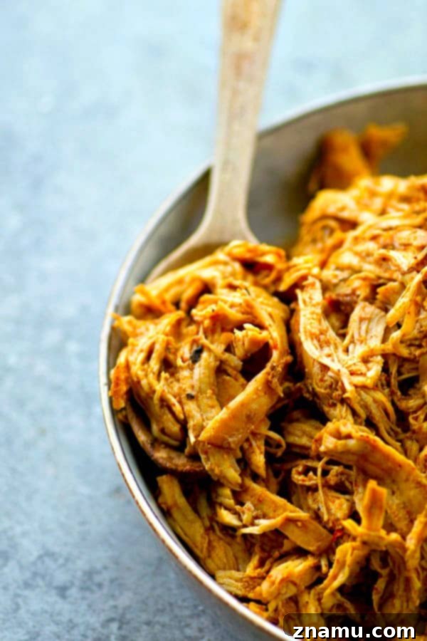 Instant Pot Shredded Taco Chicken 4 Homemade taco seasoning and a quick cook in the instant pot are the secrets behind this INCREDIBLY tender and flavorful taco shredded chicken! Perfect for topping tacos and salads!