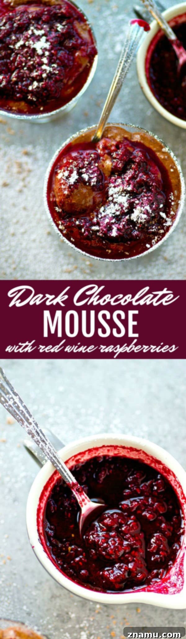 Decadent Chocolate Mousse with Wine-Infused Raspberries 6 A closer look at the prepared Dark Chocolate Mousse with Red Wine Raspberries, ready to be enjoyed.