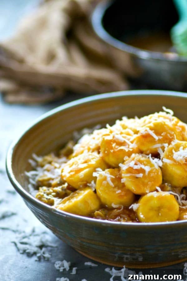Tropical Chia Caramelized Banana Oatmeal 4 Delicious Caramelized Banana Oatmeal with Toasted Coconut and Chia