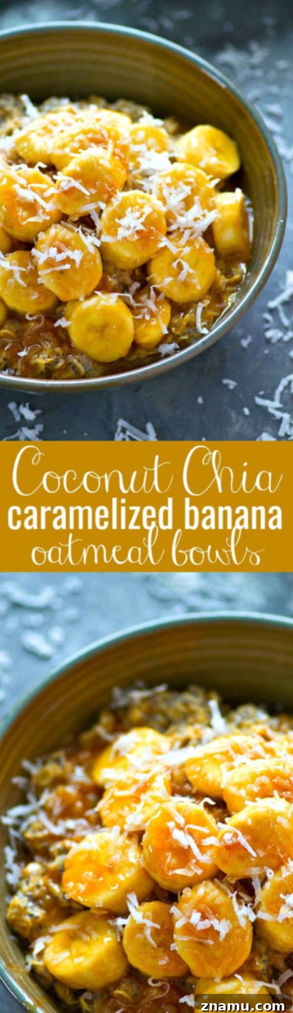 Tropical Chia Caramelized Banana Oatmeal 5 A generous serving of Caramelized Banana Oatmeal ready to be enjoyed